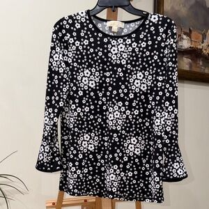 Michael Kors Black Long-Sleeve Top with White Floral Print
Size M